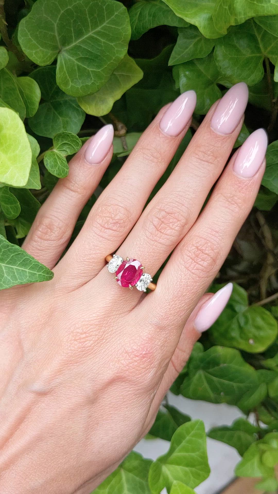 2.59 Ct. Ruby Natural Diamond Three Stone Ring, 18K Yellow Gold Size Video