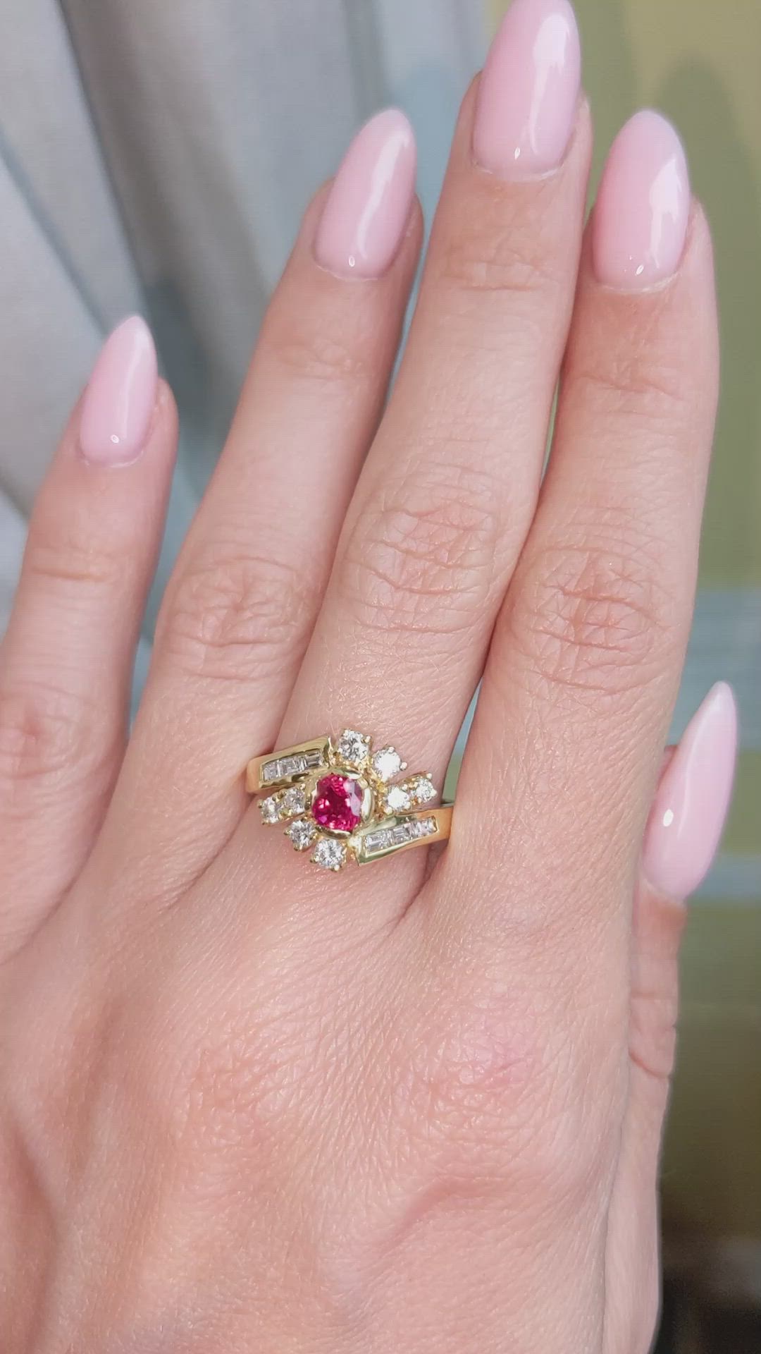 0.60 Ct. Ruby and Natural Diamond Antique Style Ring, 14K Yellow Gold Size Video