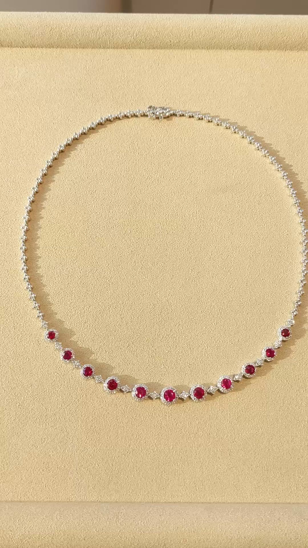4.49 Ct. Ruby Natural Diamond Halo Necklace, 18K White Gold Size Video