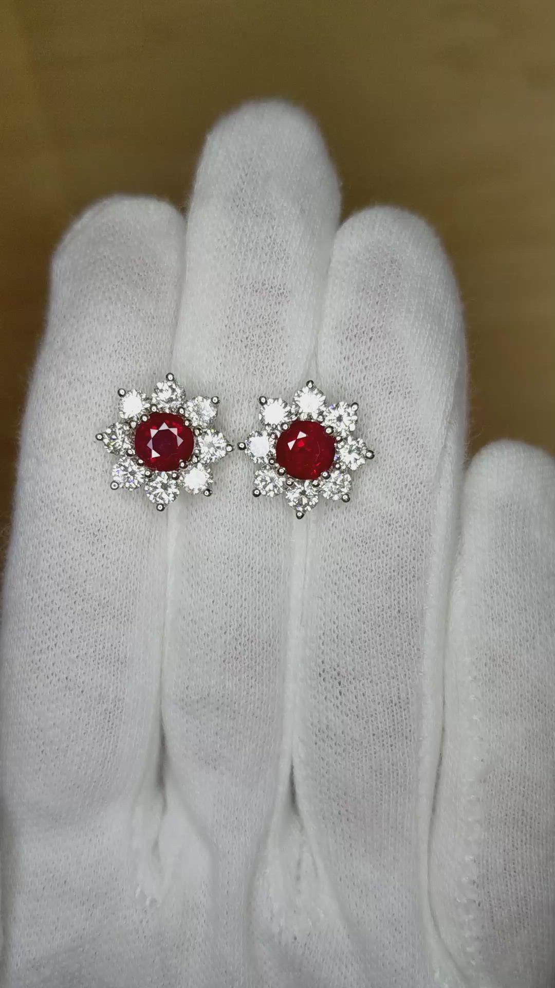 2.02 Ct.Tw.Total Carat Weight Ruby Natural Diamond Pave Earrings, 14K White Gold Size Video