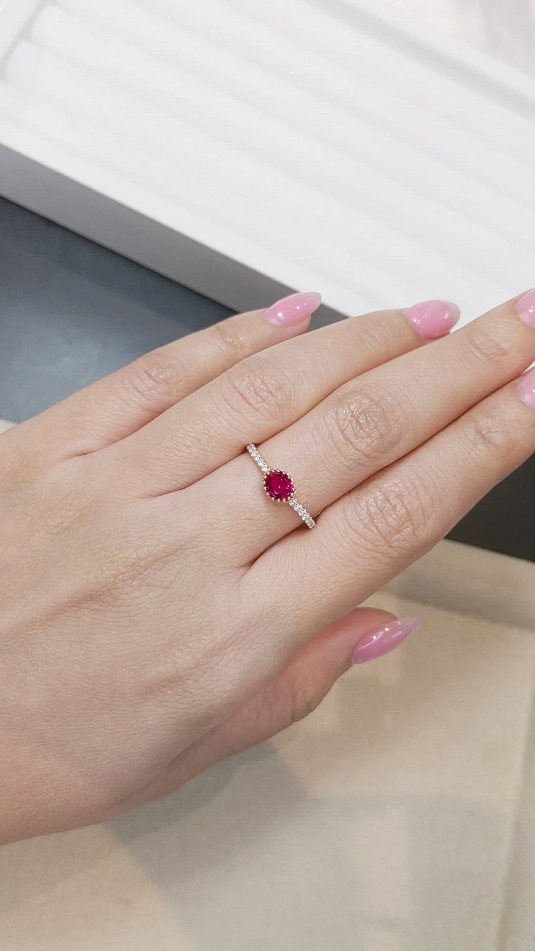 0.72 Ct. Ruby Natural Diamond Pave Ring, 18K Rose Gold Size Video