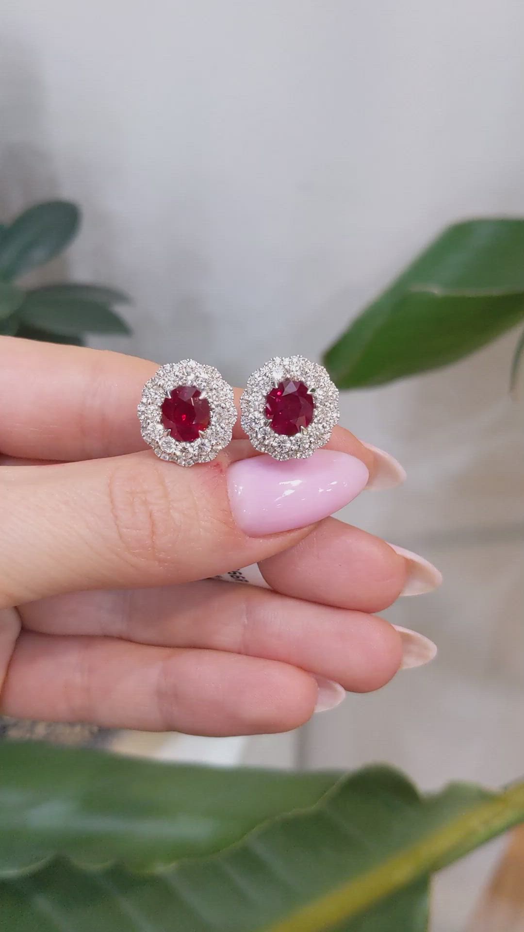 3.66&nbsp;Ct.Tw.Total Carat Weight Ruby and Natural Diamond Studs Earrings, 18K White Gold Size Video
