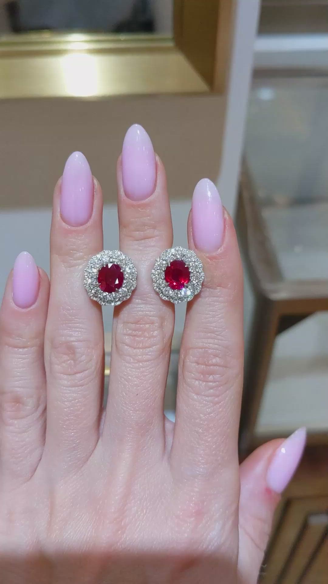 3.66&nbsp;Ct.Tw.Total Carat Weight Ruby and Natural Diamond Studs Earrings, 18K White Gold Size Video