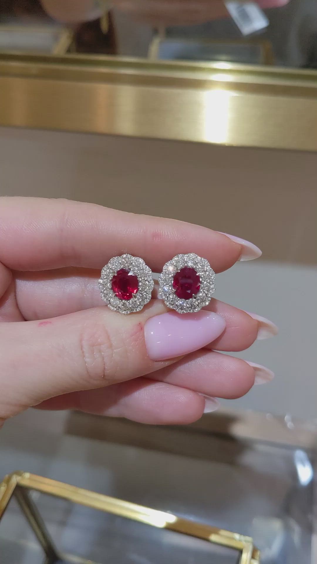 3.66&nbsp;Ct.Tw.Total Carat Weight Ruby and Natural Diamond Studs Earrings, 18K White Gold Size Video