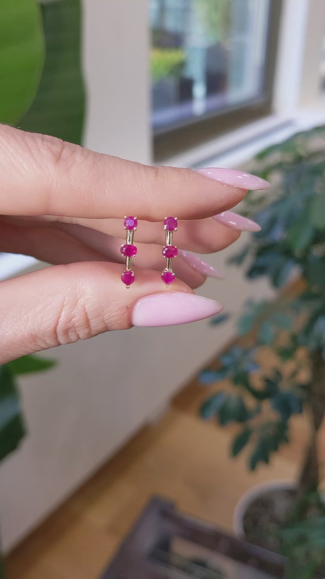 1.01&nbsp;Ct.Tw.Total Carat Weight Ruby Hoops Earrings, 14K Yellow Gold Size Video