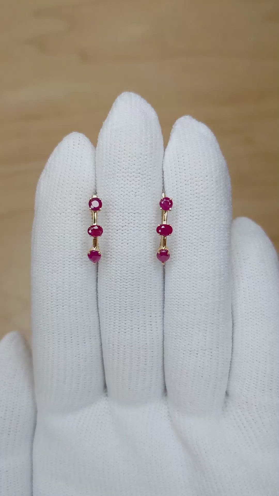 1.01 Ct.Tw.Total Carat Weight Ruby Hoops Earrings, 14K Yellow Gold Size Video