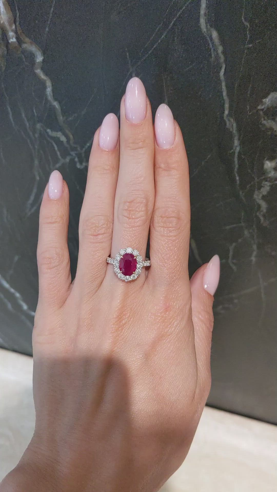 2.19 Ct. Ruby and Natural Diamond Pave Ring, 18K White & Yellow Size Video