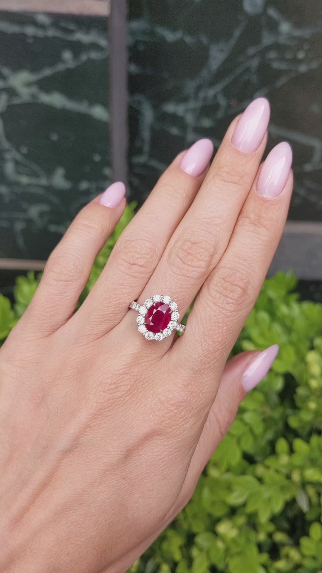2.19 Ct. Ruby and Natural Diamond Pave Ring, 18K White & Yellow Size Video