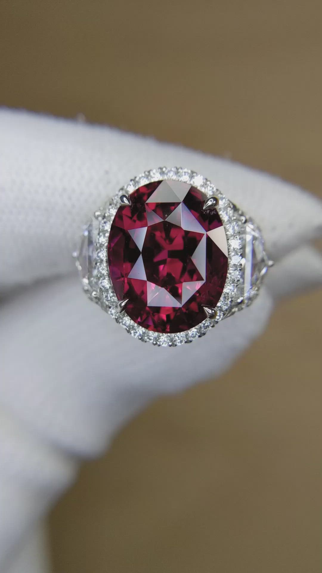 11.16 Ct. Purplish Red Ruby and Natural Diamond Pave Ring, Platinum 950 Size Video