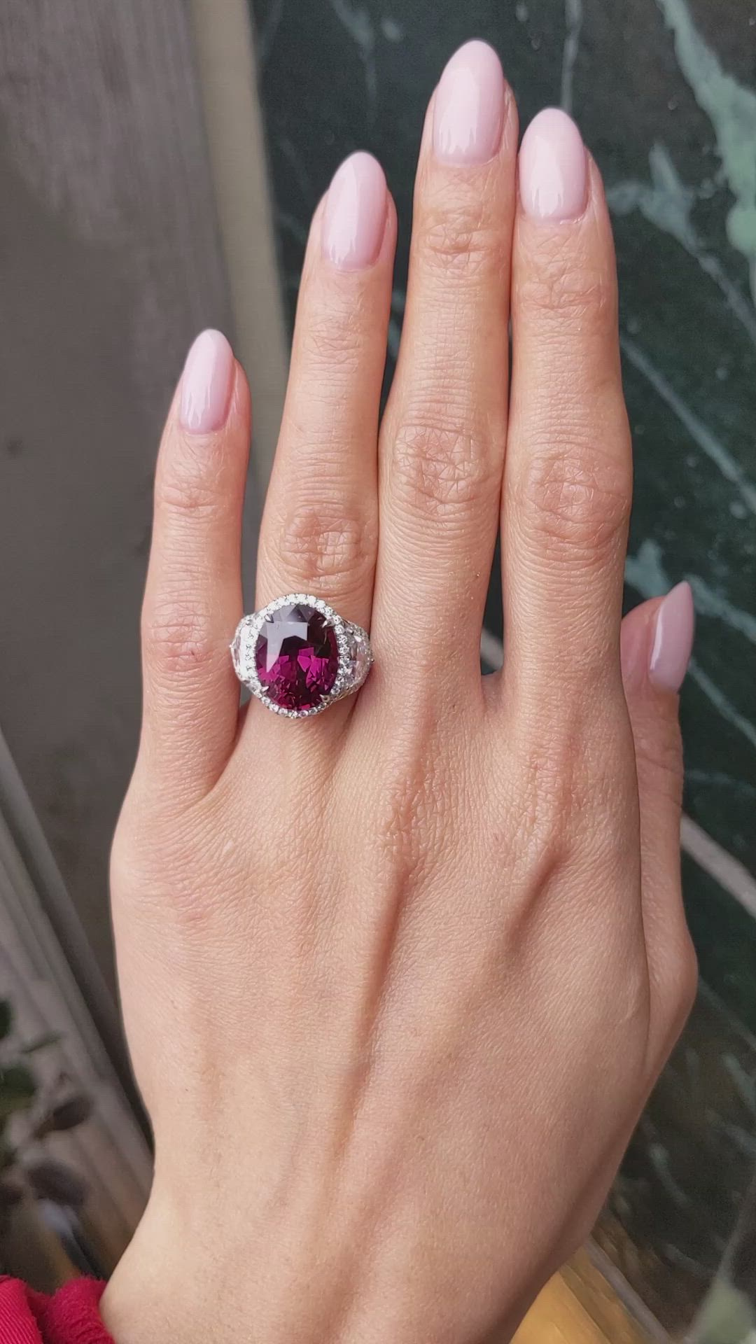 11.16 Ct. Purplish Red Ruby and Natural Diamond Pave Ring, Platinum 950 Size Video