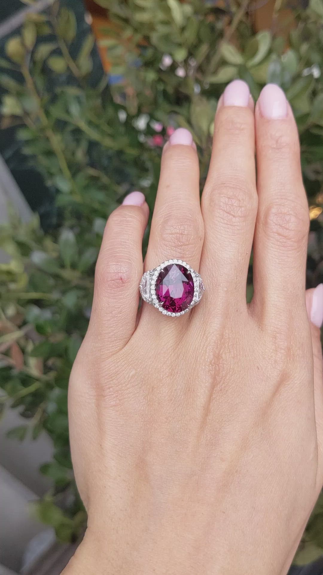 11.16 Ct. Purplish Red Ruby and Natural Diamond Pave Ring, Platinum 950 Size Video