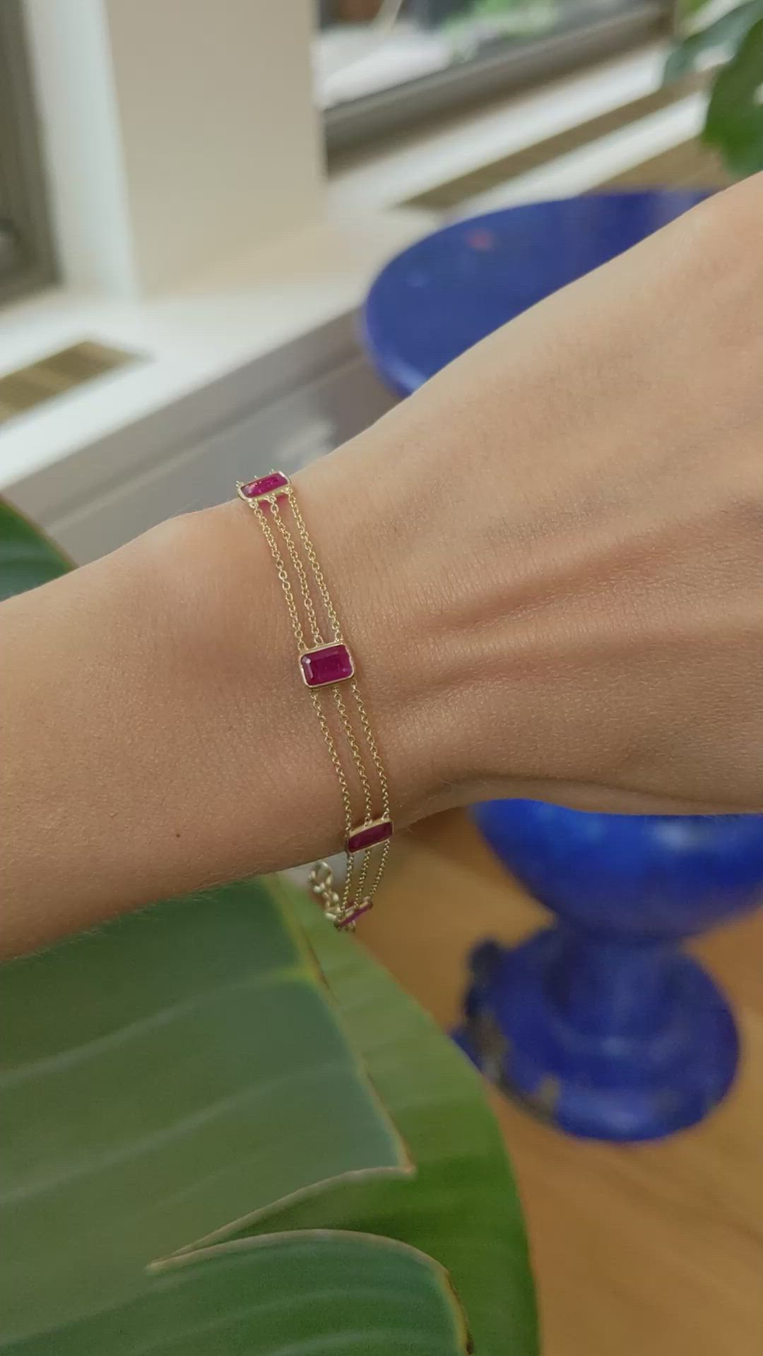 4.80 Ct.Tw.Total Carat Weight Ruby Bezel Bracelet, 14K Yellow Gold Size Video