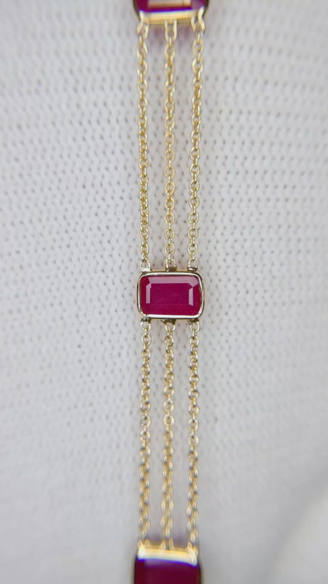 4.80 Ct.Tw.Total Carat Weight Ruby Bezel Bracelet, 14K Yellow Gold Size Video