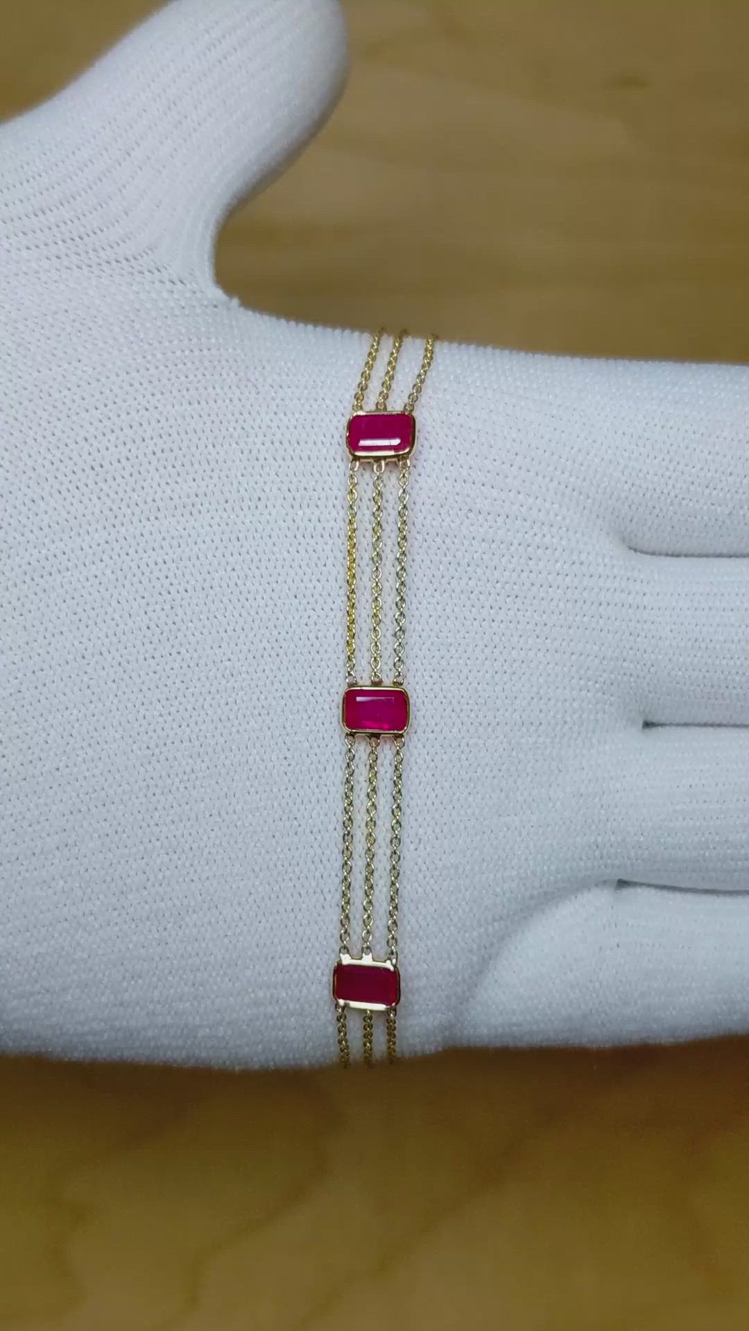 4.80 Ct.Tw.Total Carat Weight Ruby Bezel Bracelet, 14K Yellow Gold Size Video