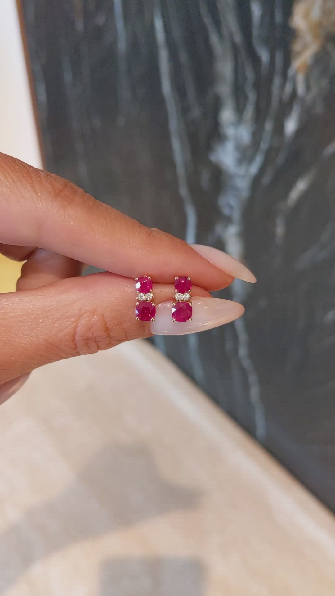 0.62&nbsp;Ct.Tw.Total Carat Weight Ruby and Natural Diamond Drops Earrings, 14K Yellow Gold Size Video