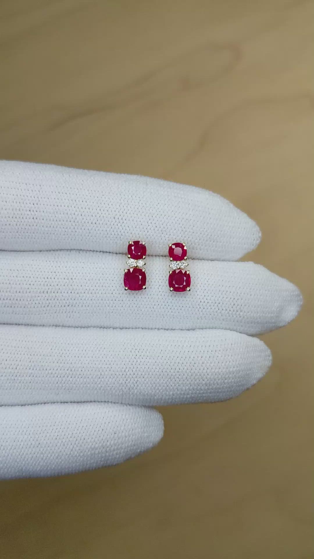 0.62&nbsp;Ct.Tw.Total Carat Weight Ruby and Natural Diamond Drops Earrings, 14K Yellow Gold Size Video