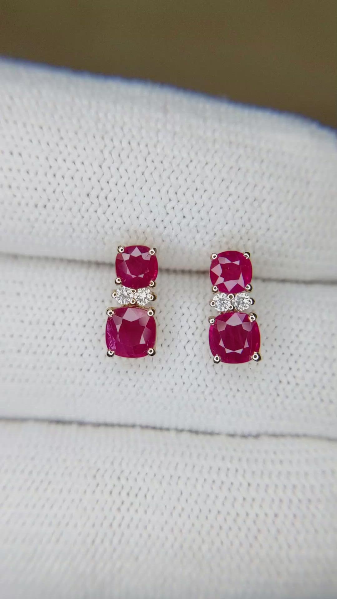 0.62&nbsp;Ct.Tw.Total Carat Weight Ruby and Natural Diamond Drops Earrings, 14K Yellow Gold Size Video