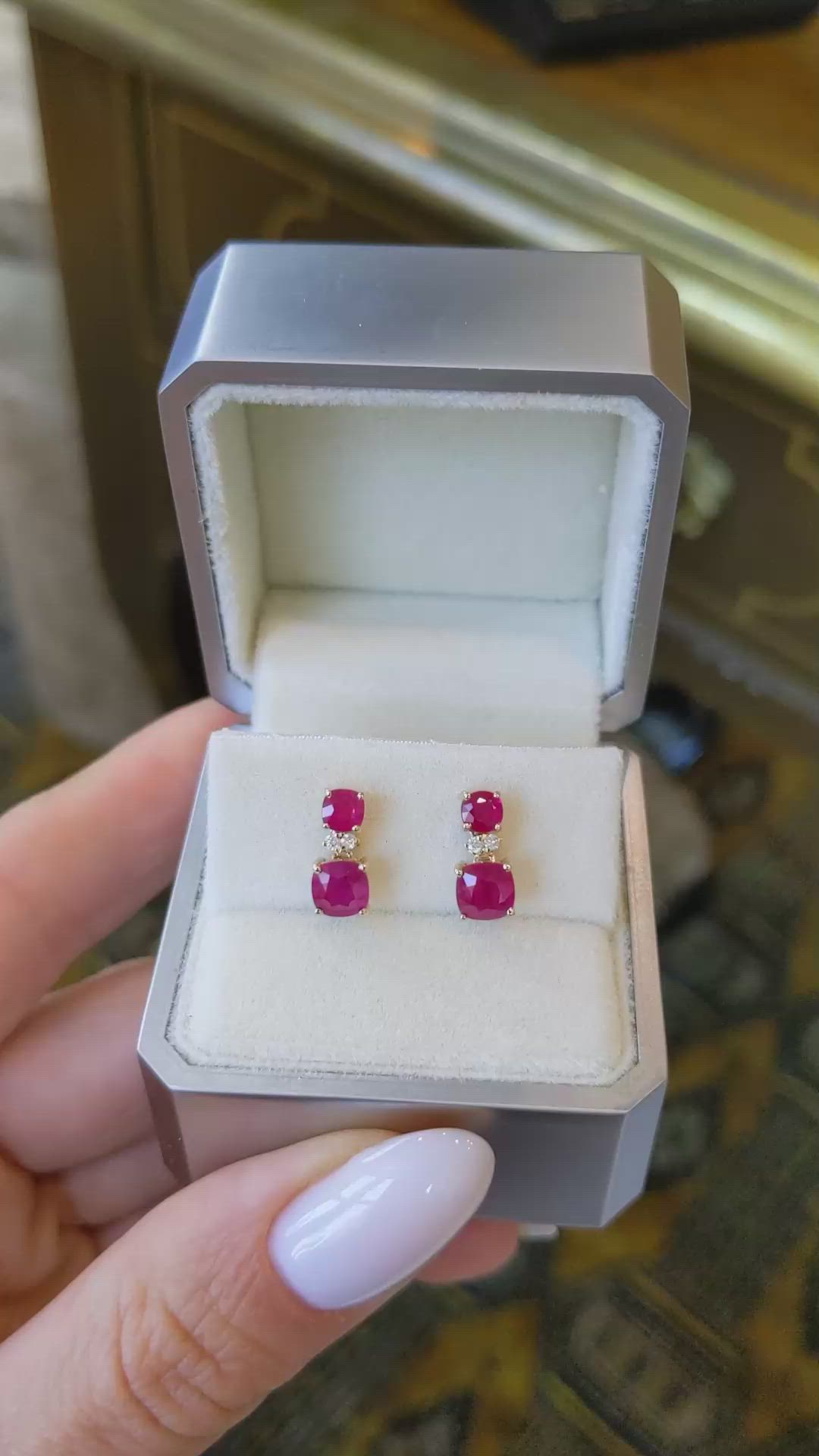 0.62 Ct.Tw.Total Carat Weight Ruby Ruby Drops Earrings, 14K Yellow Gold Size Video