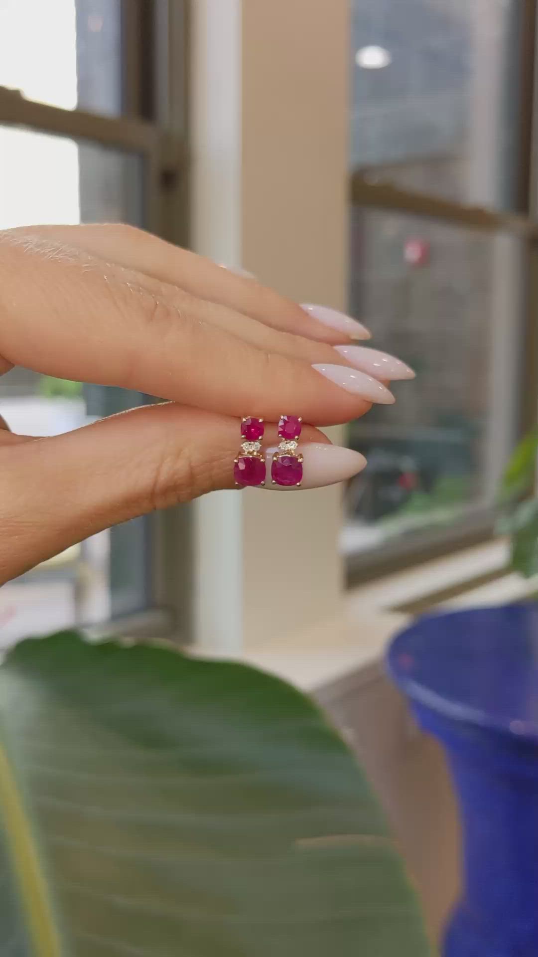 0.62 Ct.Tw.Total Carat Weight Ruby Ruby Drops Earrings, 14K Yellow Gold Size Video