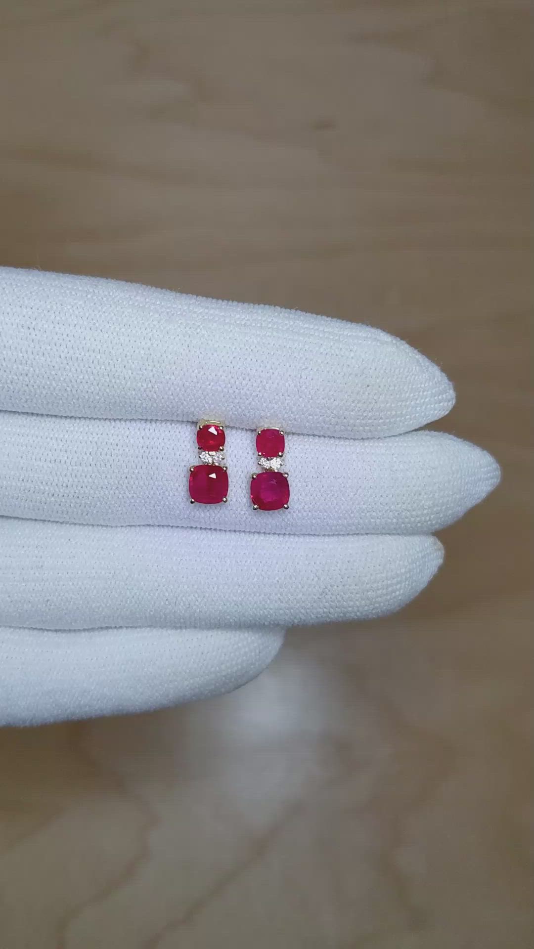 0.62 Ct.Tw.Total Carat Weight Ruby Ruby Drops Earrings, 14K Yellow Gold Size Video