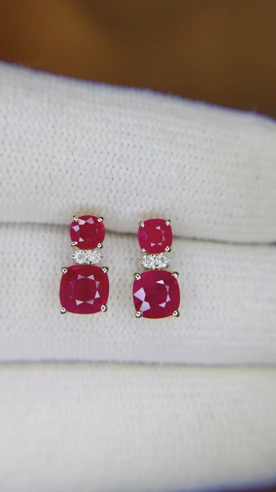 0.62 Ct.Tw.Total Carat Weight Ruby Ruby Drops Earrings, 14K Yellow Gold Size Video