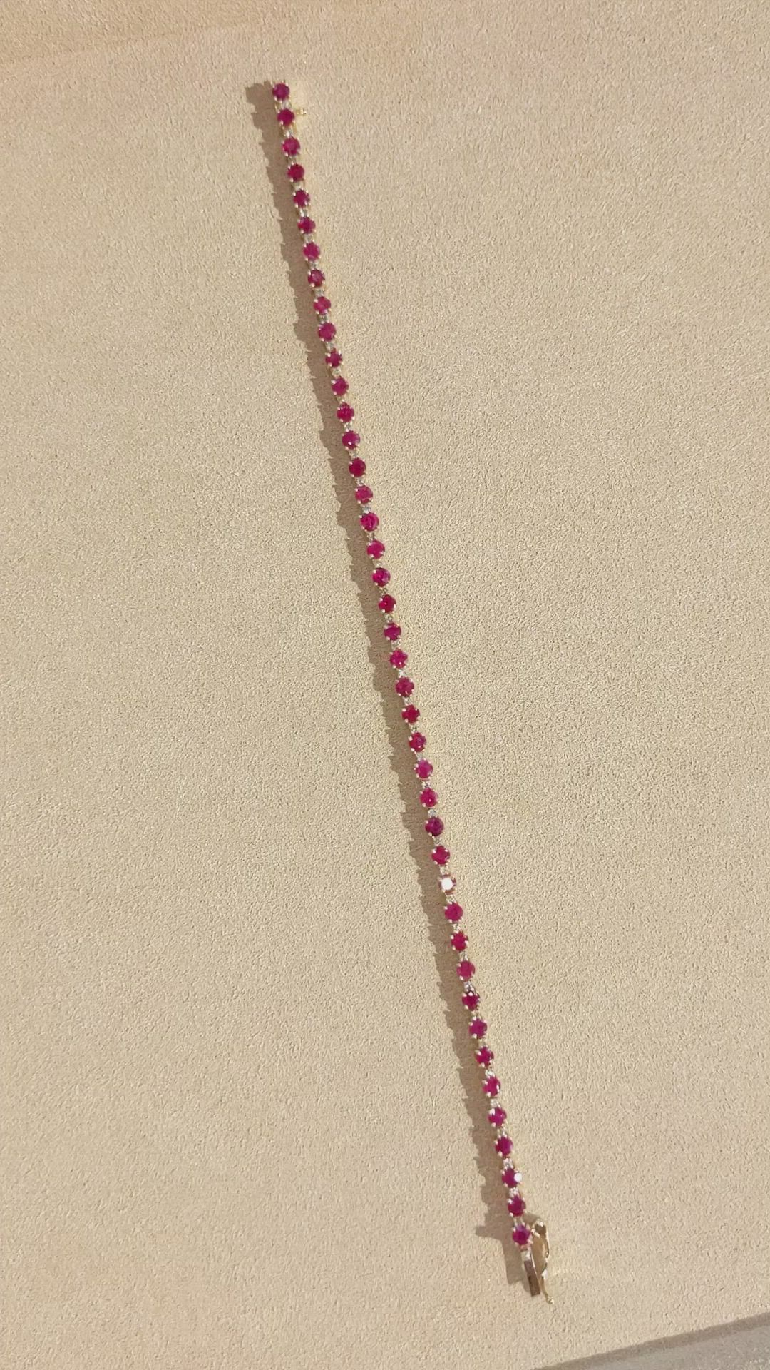 4.94 Ct.Tw.Total Carat Weight Ruby Natural Diamond Tennis/Line Bracelet, 14K Yellow Gold Size Video