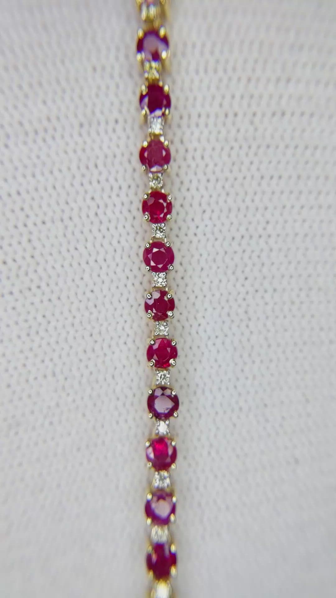 4.94 Ct.Tw.Total Carat Weight Ruby Natural Diamond Tennis/Line Bracelet, 14K Yellow Gold Size Video