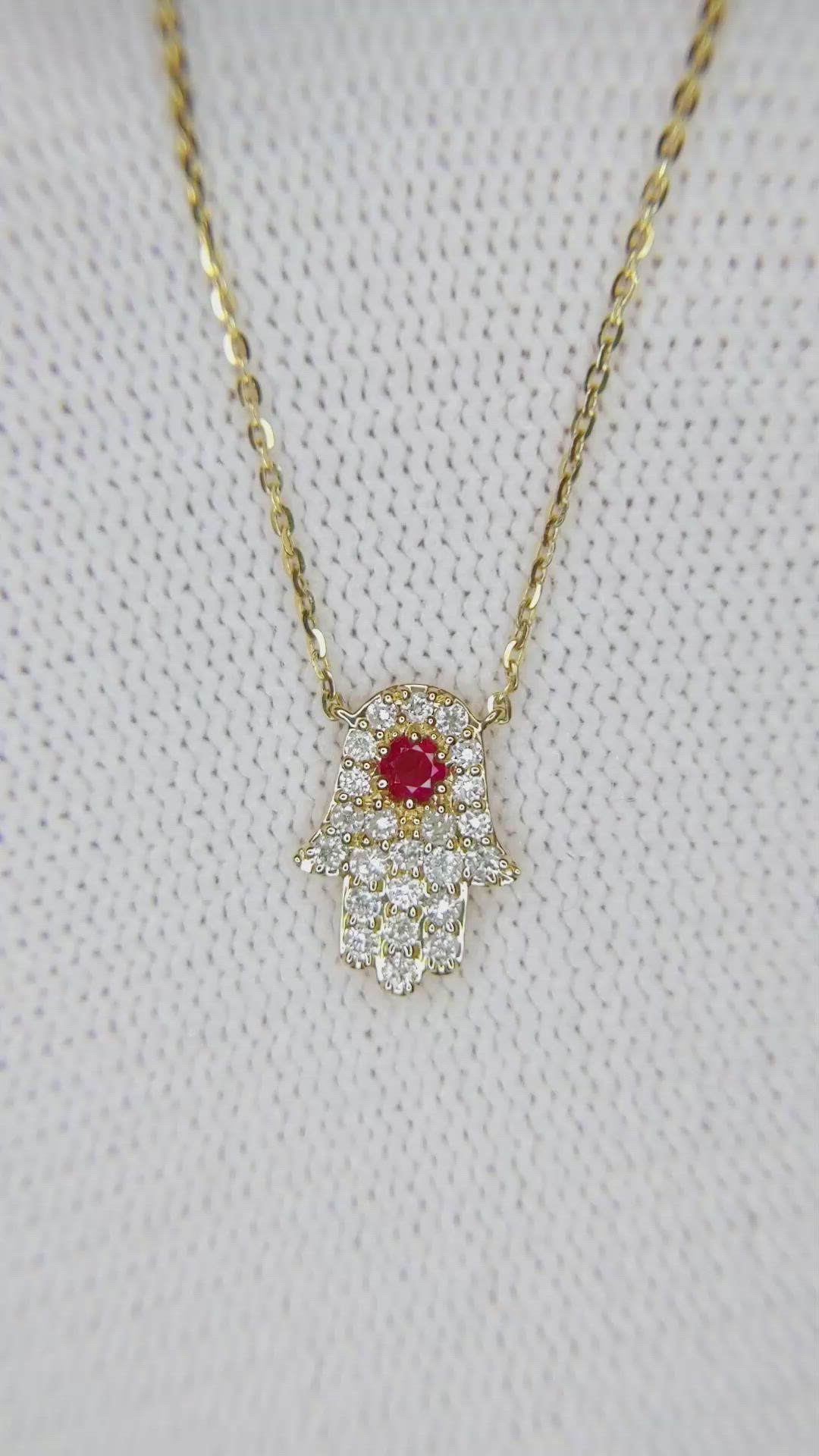 0.06 Ct. Ruby Natural Diamond Pave Necklace, 14K Yellow Gold Size Video