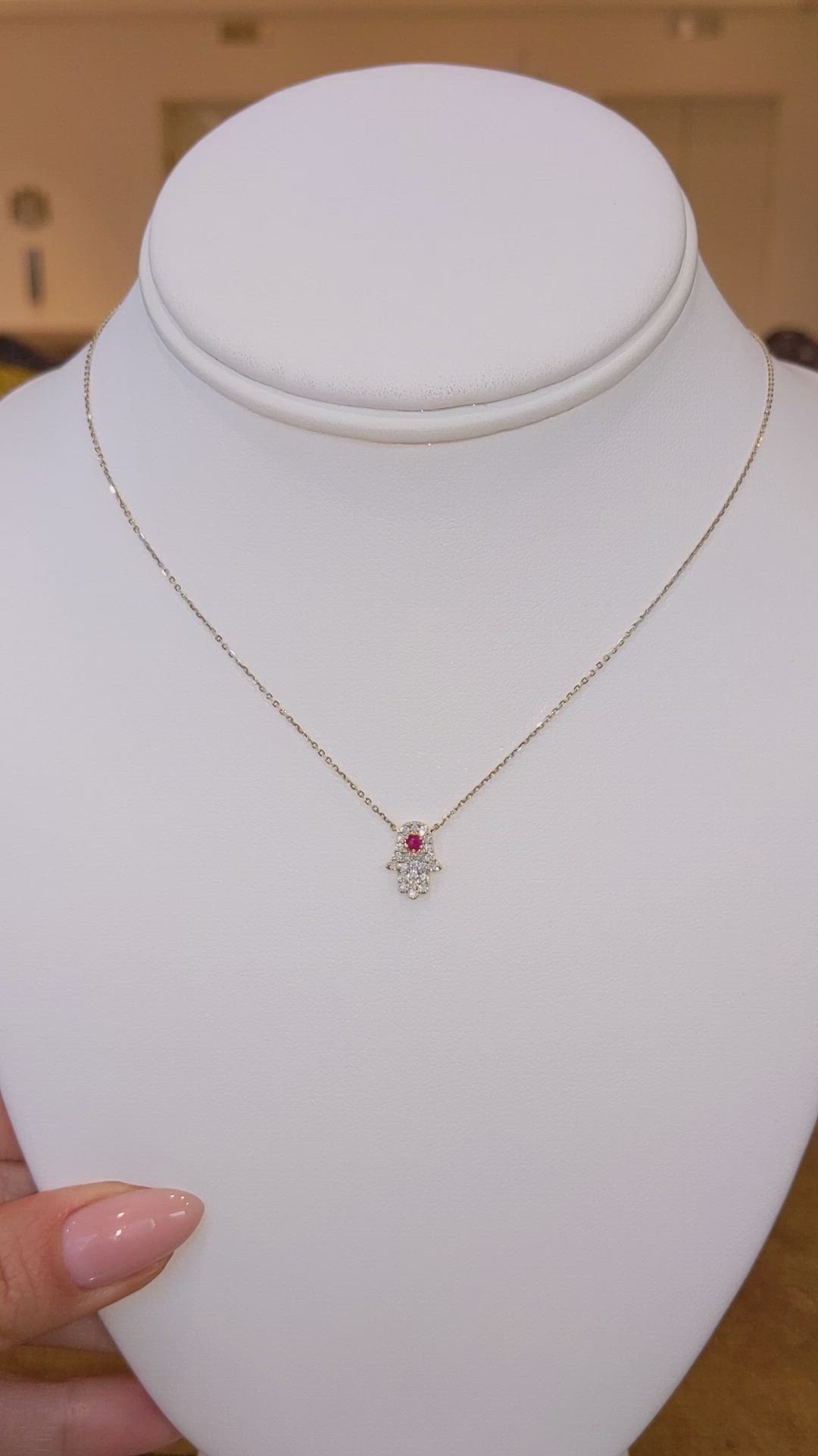 0.06 Ct. Ruby Natural Diamond Pave Necklace, 14K Yellow Gold Size Video