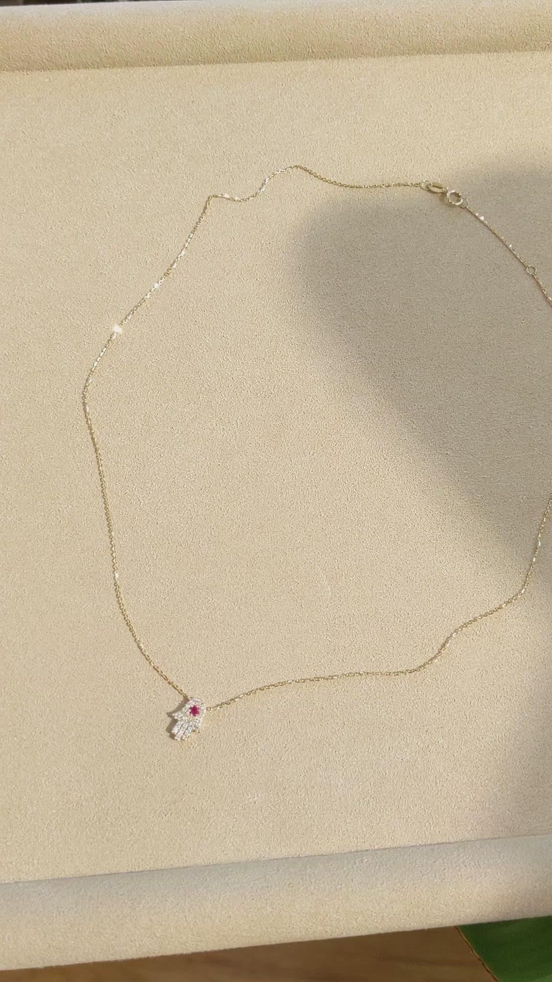 0.06 Ct. Ruby Natural Diamond Pave Necklace, 14K Yellow Gold Size Video