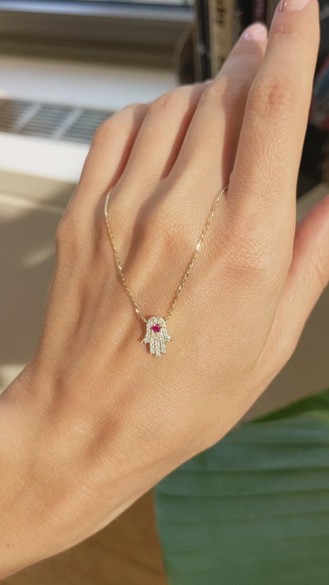0.06 Ct. Ruby Natural Diamond Pave Necklace, 14K Yellow Gold Size Video