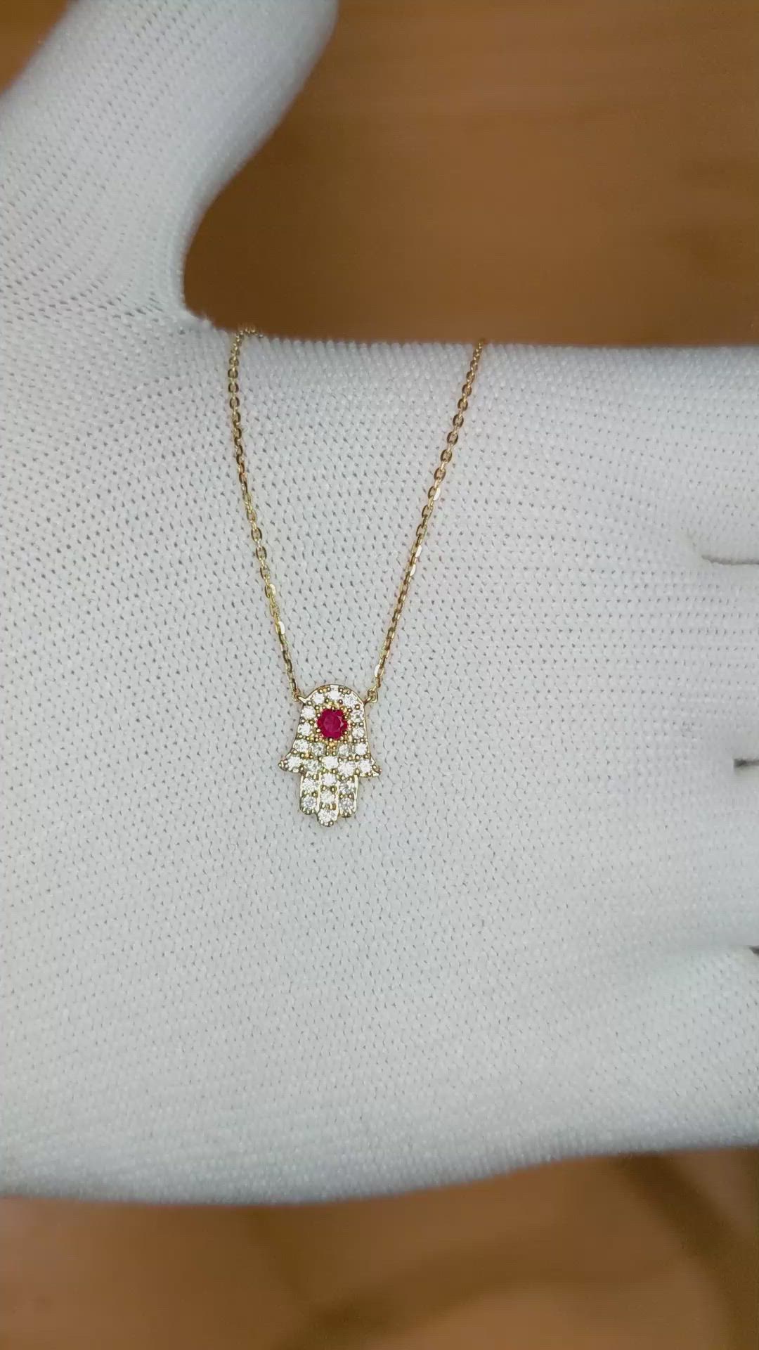 0.06 Ct. Ruby Natural Diamond Pave Necklace, 14K Yellow Gold Size Video