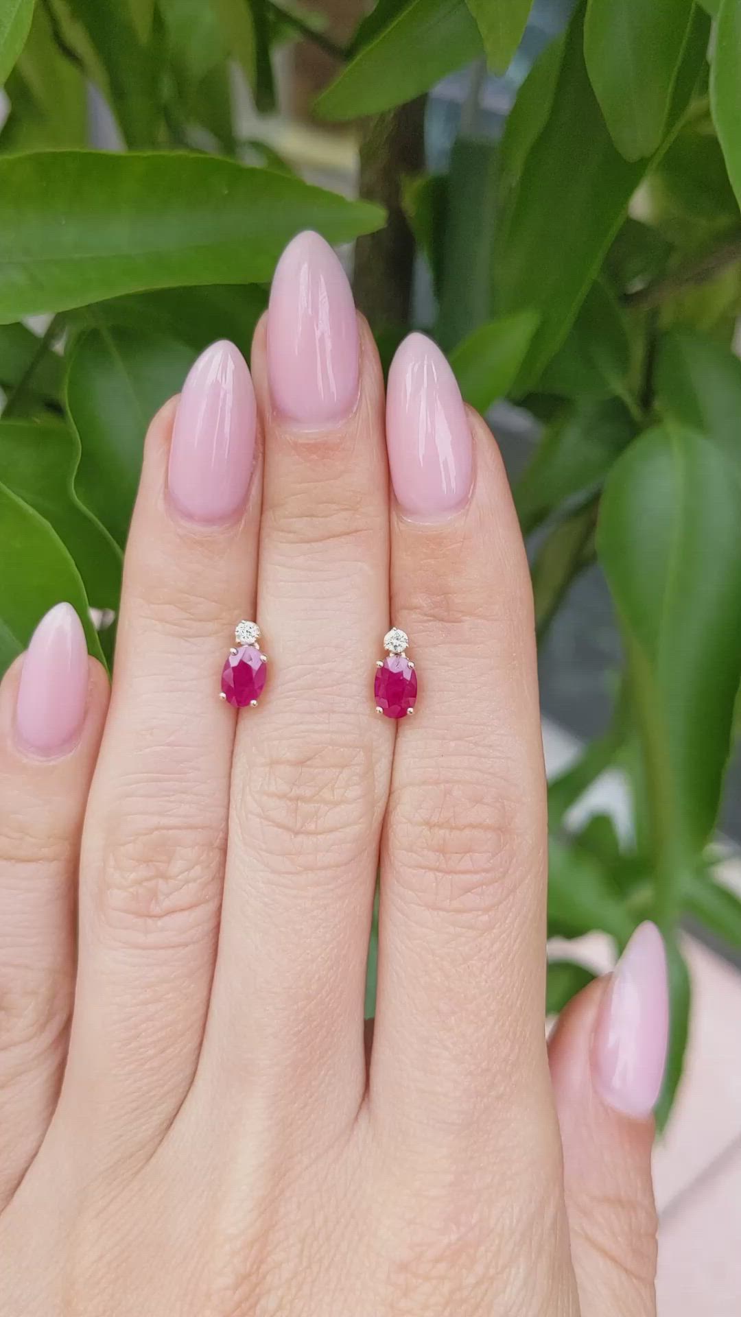 1.06 Ct.Tw. Ruby Natural Diamond Studs Earrings, 14K Yellow Gold Size Video