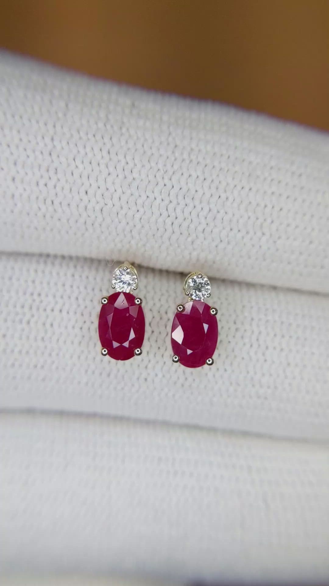 1.06 Ct.Tw. Ruby Natural Diamond Studs Earrings, 14K Yellow Gold Size Video