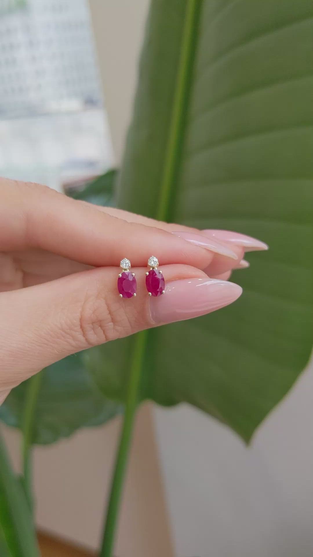 1.06 Ct.Tw. Ruby Natural Diamond Studs Earrings, 14K Yellow Gold Size Video