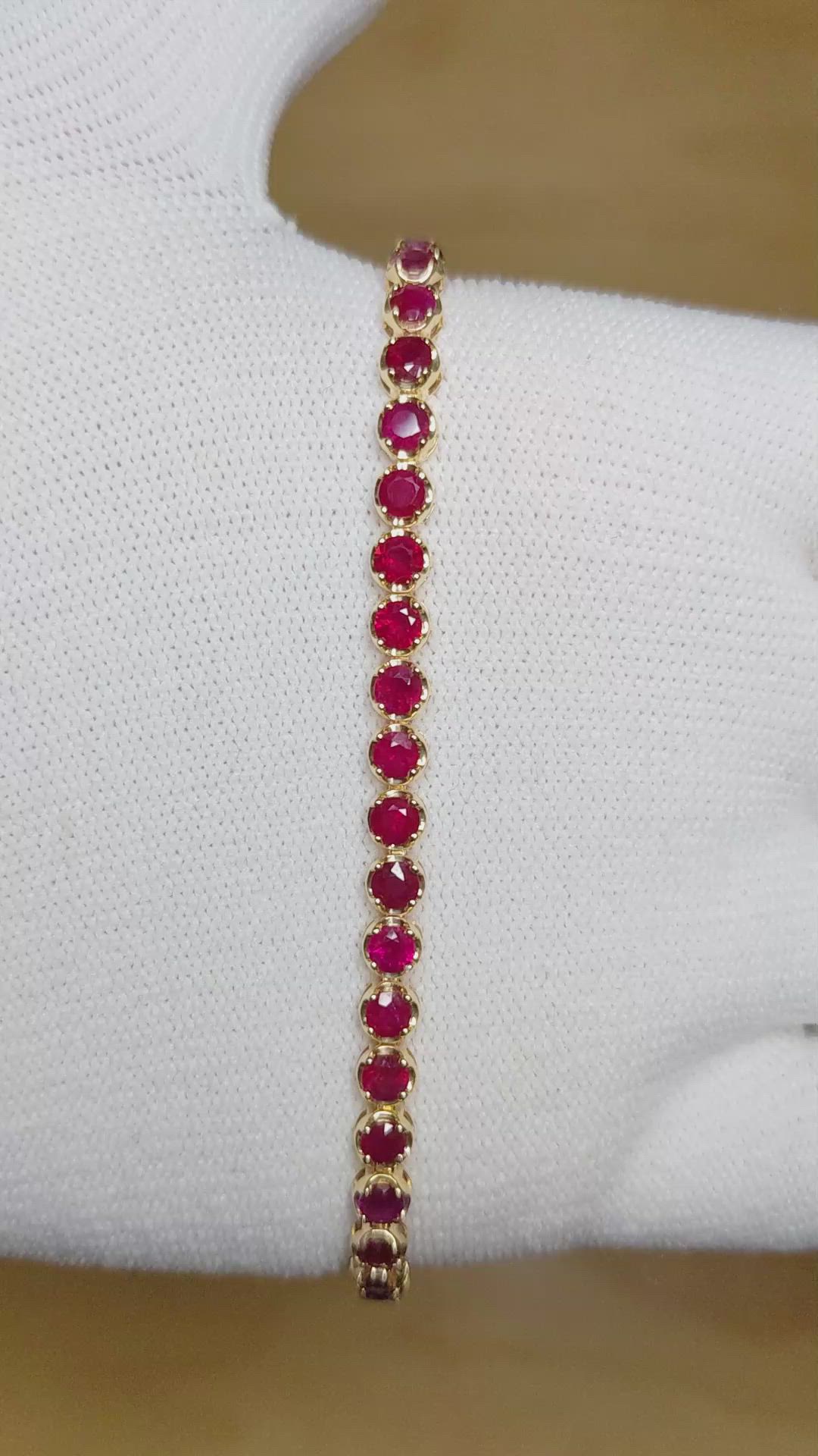 5.58 Ct.Tw. Ruby Tennis/Line Bracelet, 14K Yellow Gold Size Video