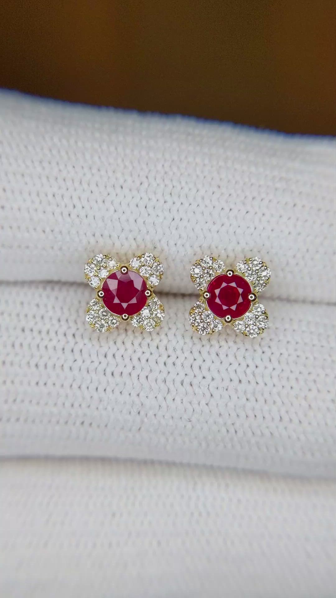 0.59 Ct.Tw. Ruby Natural Diamond Studs Earrings, 14K Yellow Gold Size Video