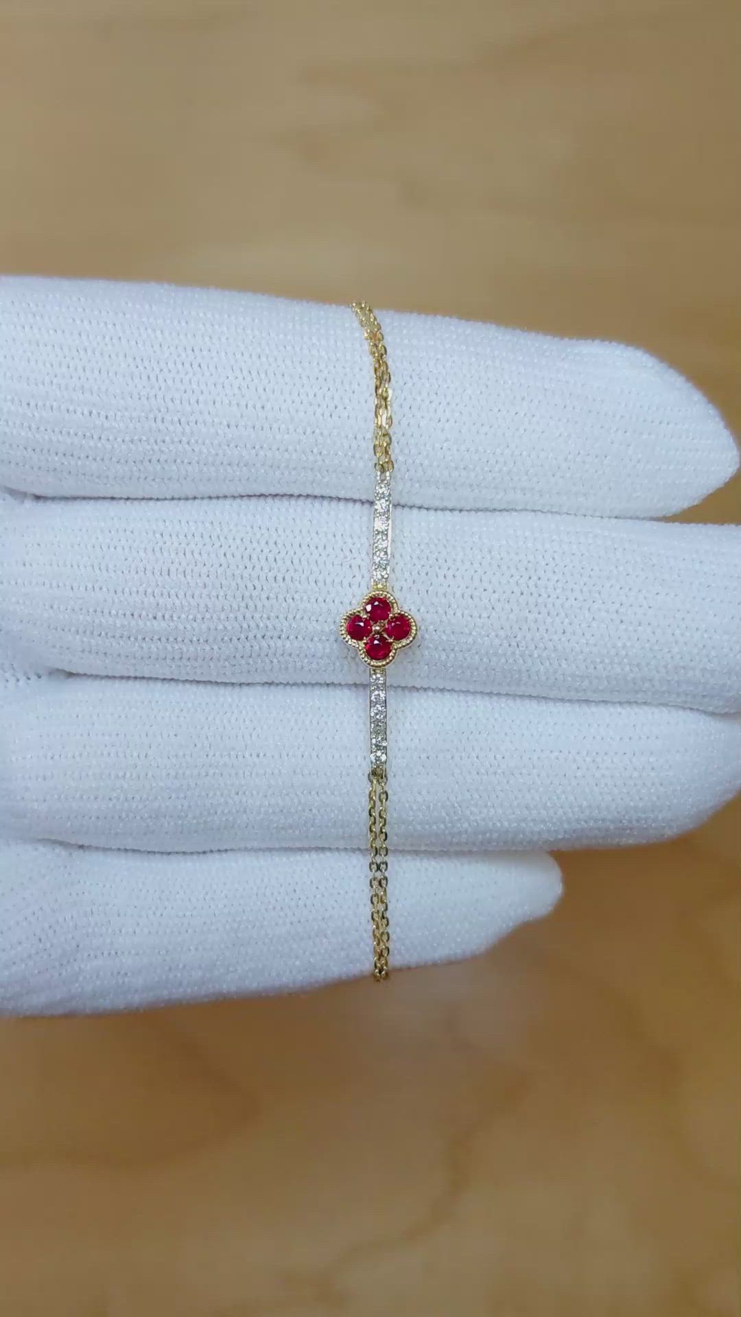 0.20 Ct.Tw. Ruby Natural Diamond Pave Bracelet, 14K Yellow Gold Size Video