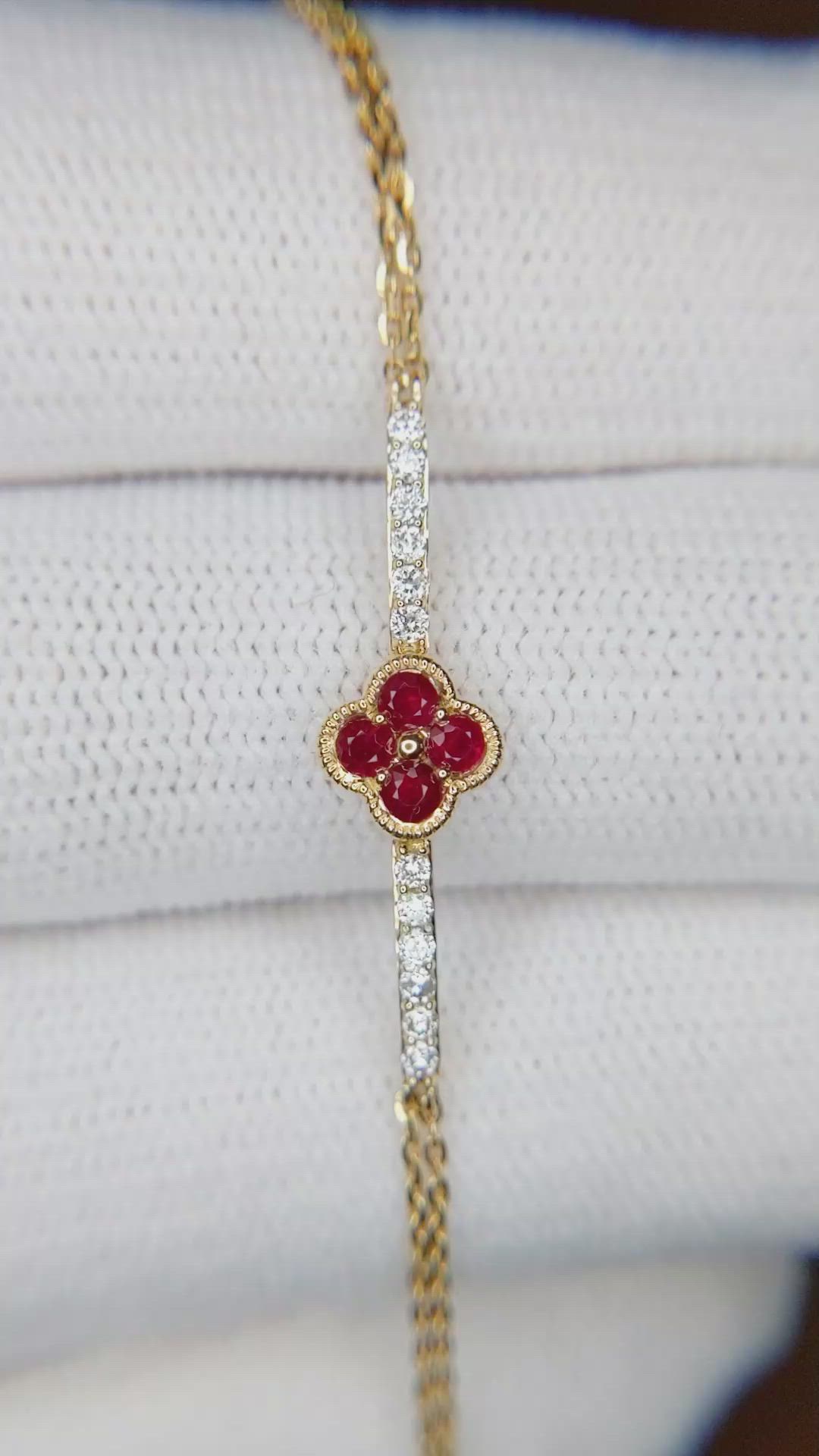 0.20 Ct.Tw. Ruby Natural Diamond Pave Bracelet, 14K Yellow Gold Size Video
