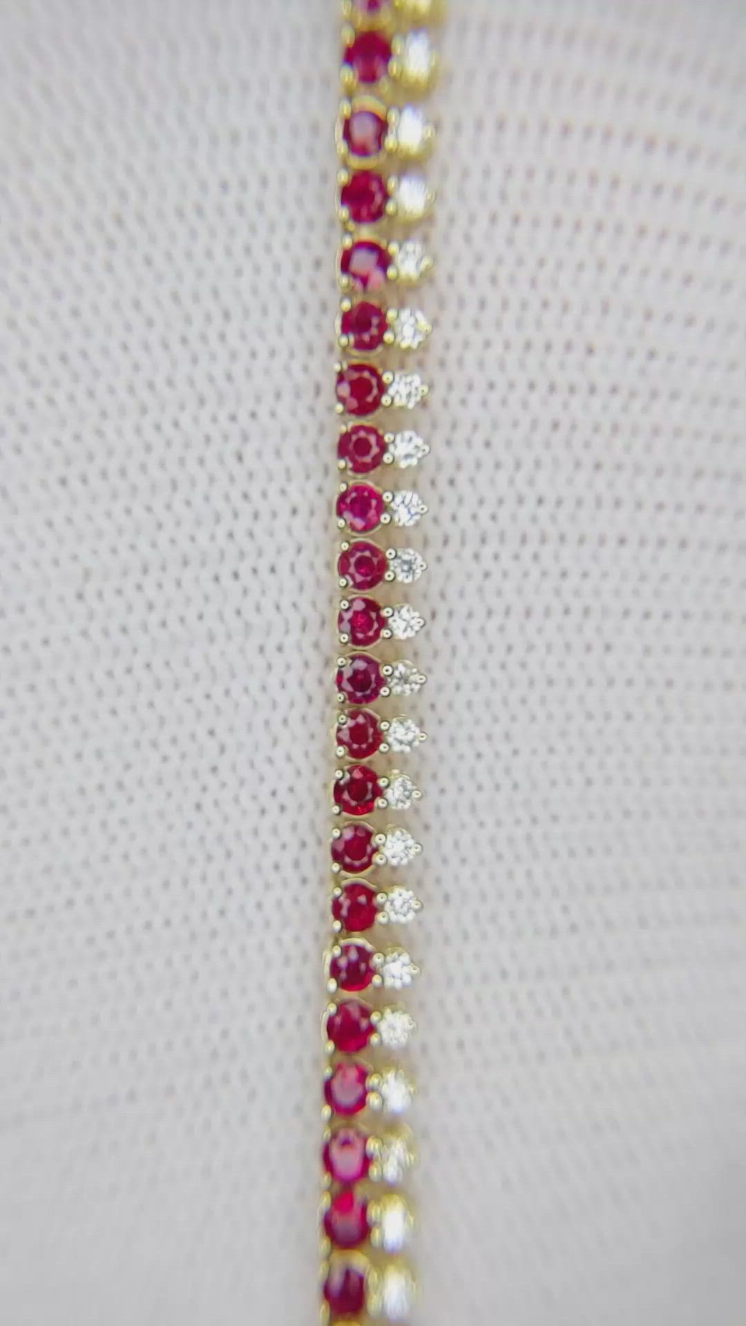 3.23 Ct.Tw. Ruby Natural Diamond Tennis/Line Bracelet, 14K Yellow Gold Size Video