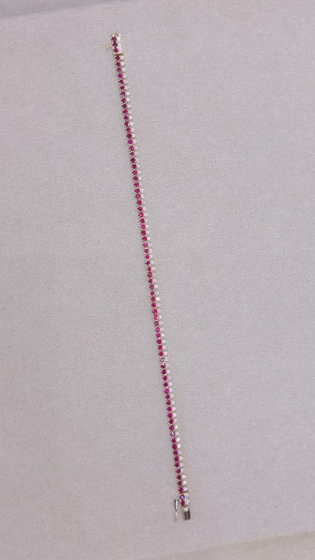 3.23&nbsp;Ct.Tw.Total Carat Weight Ruby and Natural Diamond Tennis/Line Bracelet, 14K Yellow Gold Size Video