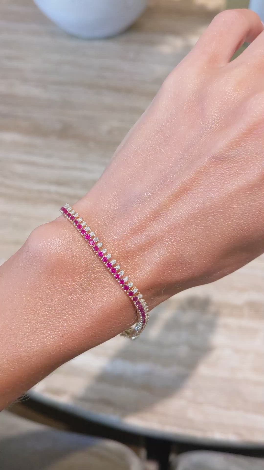 3.23&nbsp;Ct.Tw.Total Carat Weight Ruby and Natural Diamond Tennis/Line Bracelet, 14K Yellow Gold Size Video