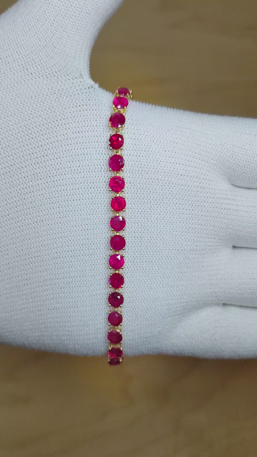 10.18 Ct.Tw. Ruby Tennis/Line Bracelet, 14K Yellow Gold Size Video