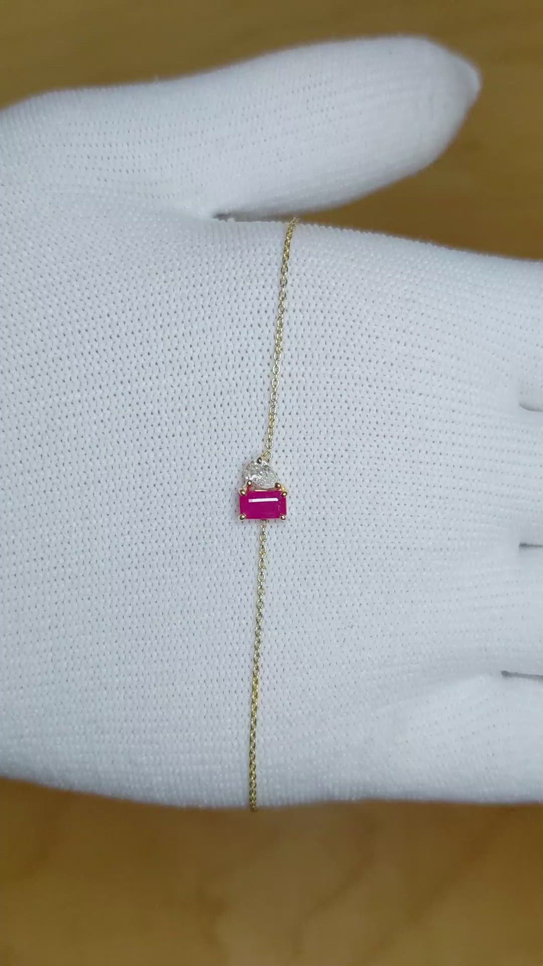 0.47 Ct.Tw. Ruby Natural Diamond Accent Stones Bracelet, 14K Yellow Gold Size Video