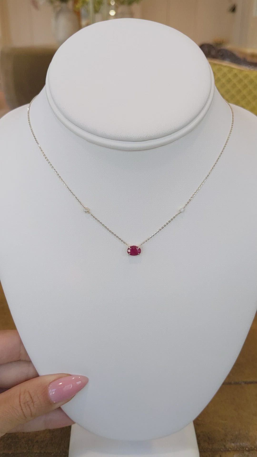 0.87 Ct. Ruby Natural Diamond Accent Stones Necklace, 14K Yellow Gold Size Video