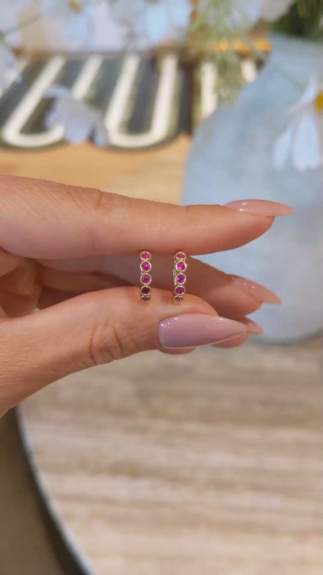 0.31 Ct.Tw. Ruby Bezel Earrings, 14K Yellow Gold Size Video