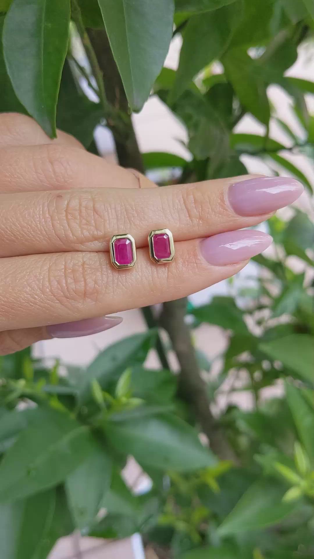 1.31 Ct.Tw. Ruby Studs Earrings, 14K Yellow Gold Size Video