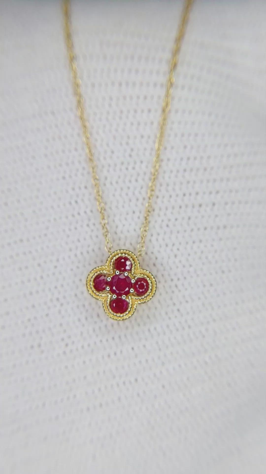0.27 Ct. Ruby Accent Stones Pendant, 14K Yellow Gold Size Video
