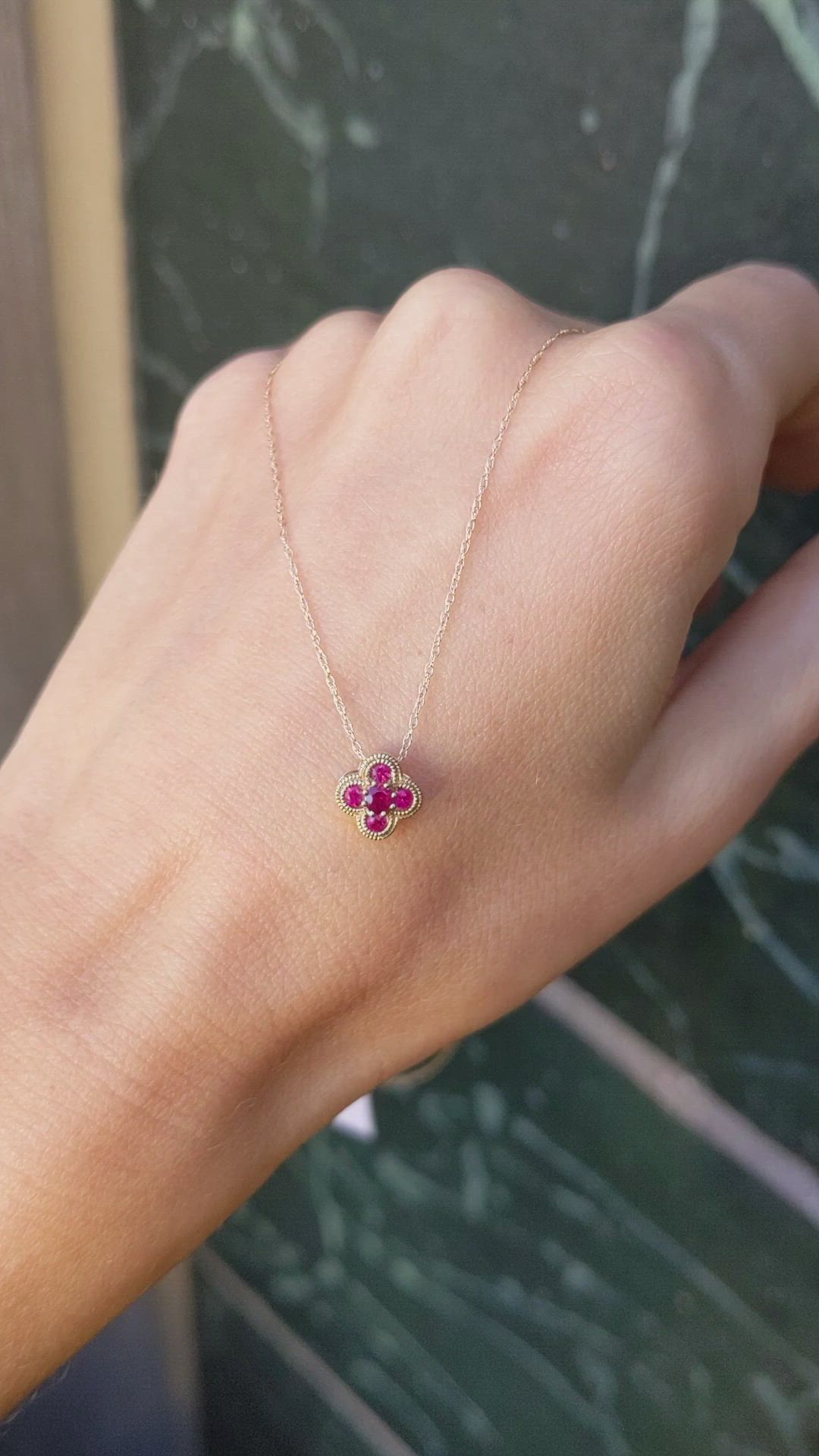 0.27 Ct. Pinkish Red Ruby Accent Stones Pendant, 14K Yellow Gold Size Video