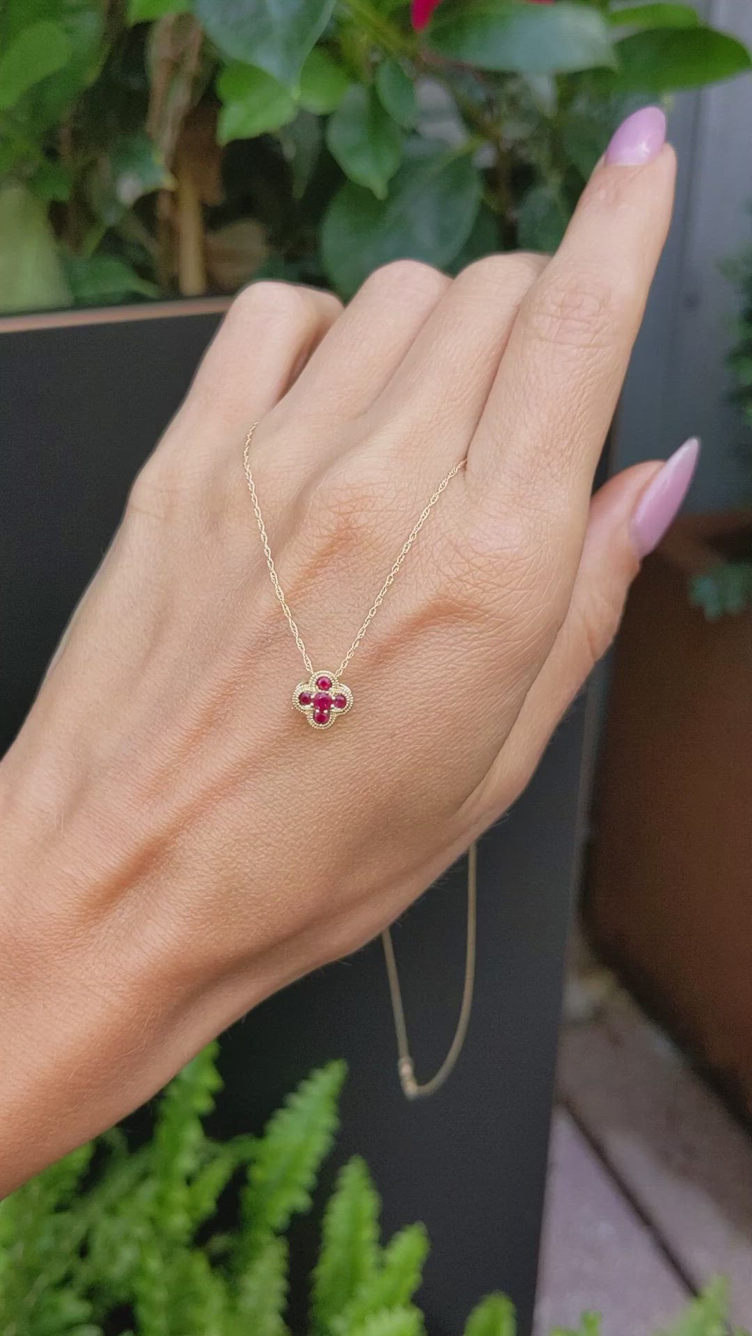 0.27 Ct. Ruby Accent Stones Pendant, 14K Yellow Gold Size Video